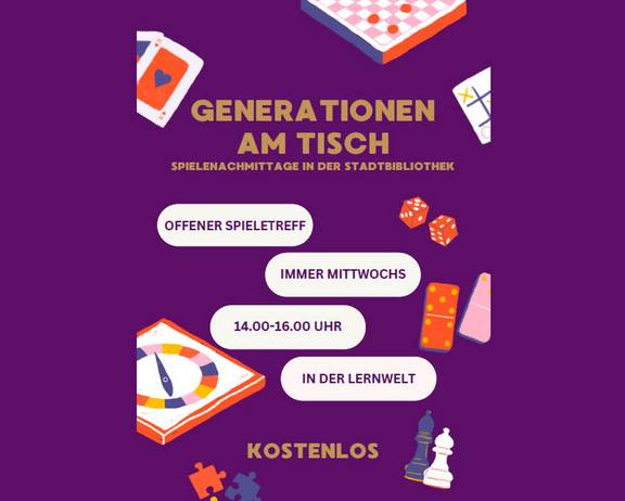 Spielenachmittag in der Stadtbibliothek Poster mit Text zum Spielenachmittag in der Stadtbibliothek, öffnet größere Ansicht