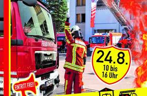 Plakat mit Feuerwehrauto zum Tag der offenen Tür bei der Feuerwehr, öffnet größere Ansicht