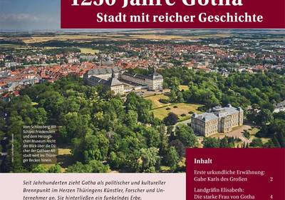 Titelblatt des Geschichtsmagazins "DAMALS…extra" mit Luftbild von Gotha, öffnet größere Ansicht