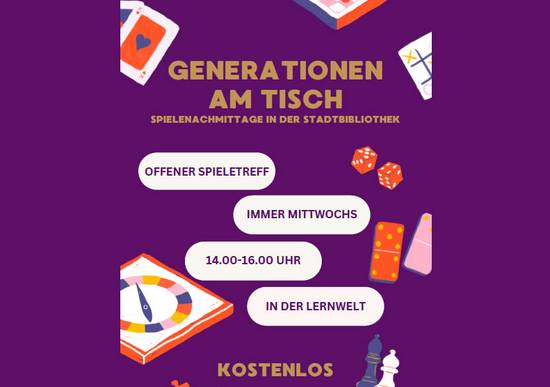 Poster mit Text zum Spielenachmittag in der Stadtbibliothek, öffnet größere Ansicht