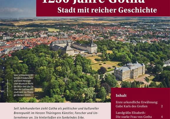 Titelblatt des Geschichtsmagazins "DAMALS…extra" mit Luftbild von Gotha, öffnet größere Ansicht